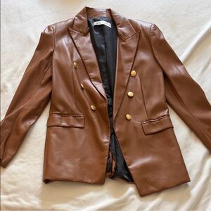 Zara Brown Faux Leather Blazer, size M